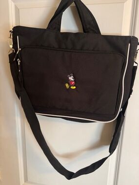 Black Messenger Bag with Character Embroidery